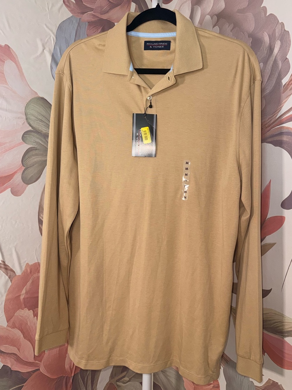 NWT Roundtree & Yorke Men's Long Sleeve Polo Shirt - Tan - Medium